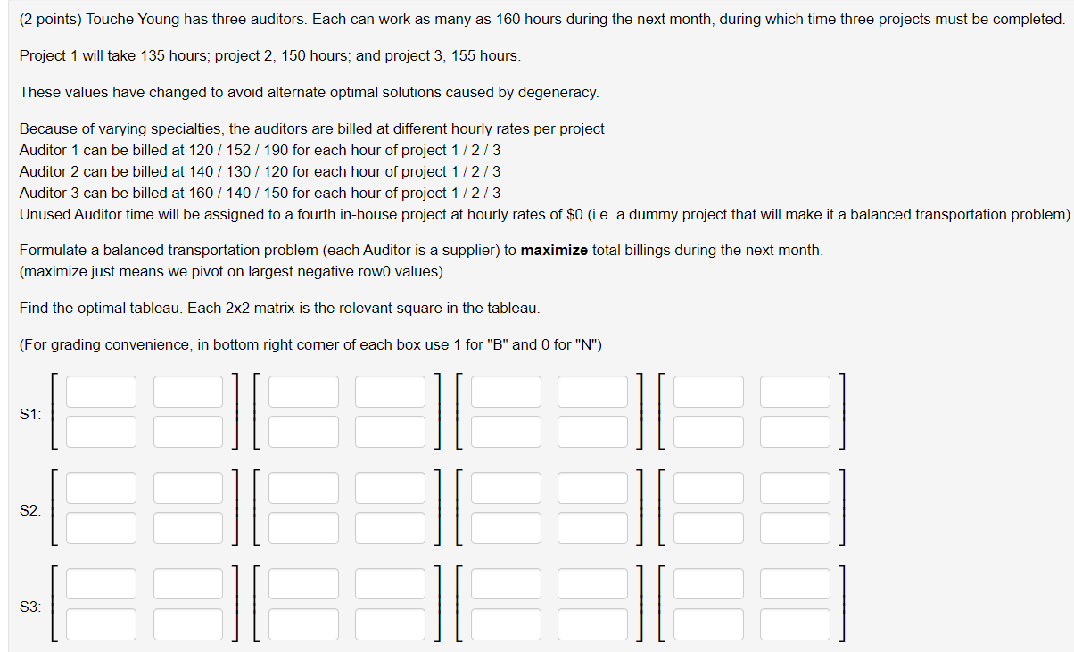 (2 points) Touche Young has three auditors. Each