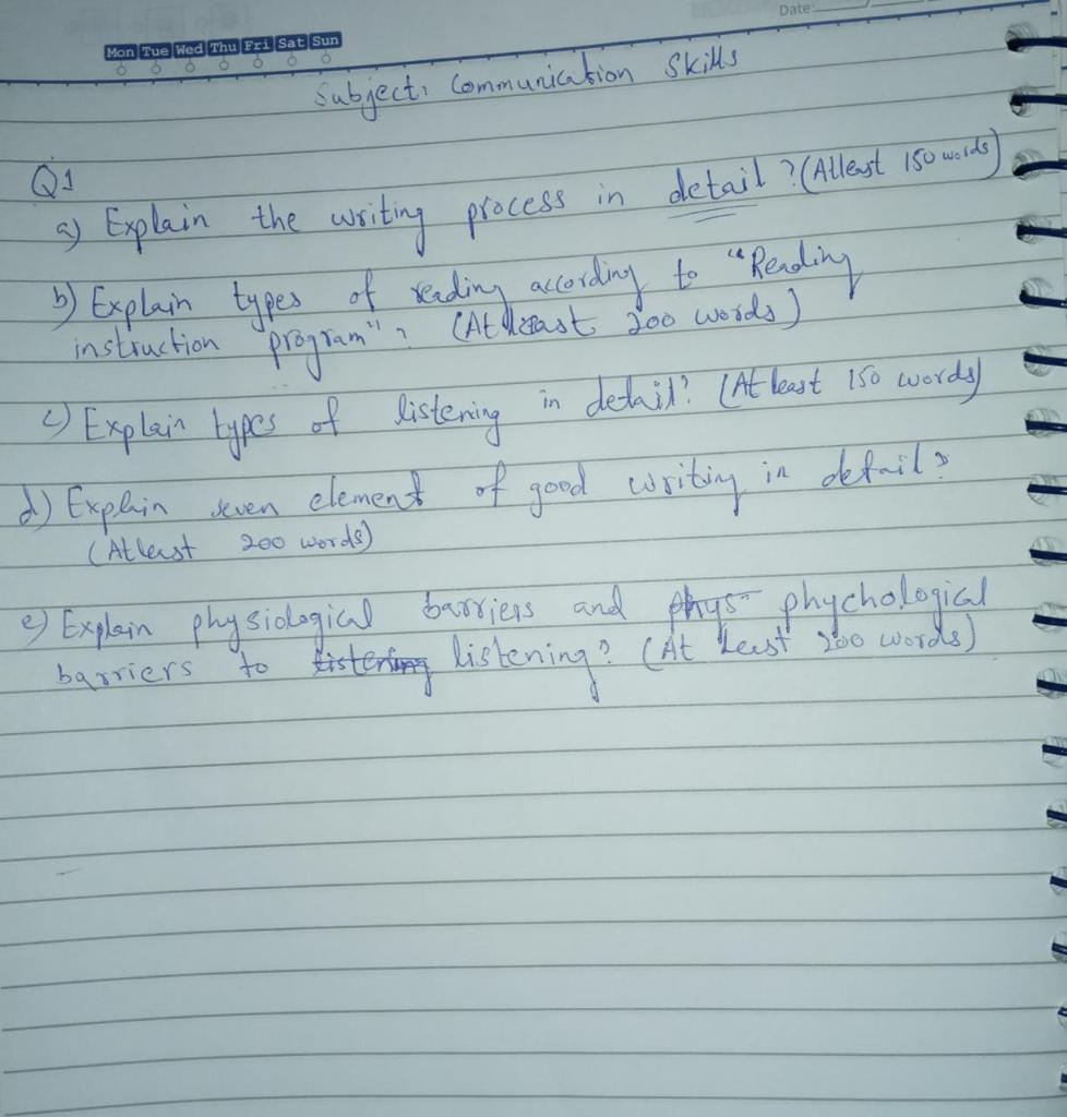 Please write 'd' and 'e' part. Date Mon Tue Wed