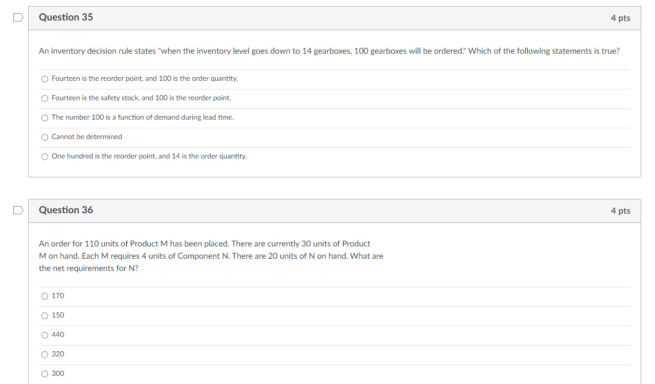 Show solution if possible! Question 35 4 pts An
