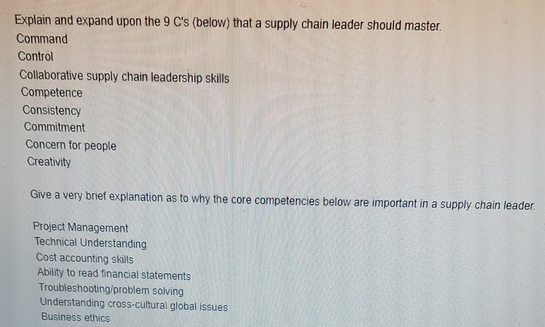 Explain and expand upon the 9 C's (below) that a