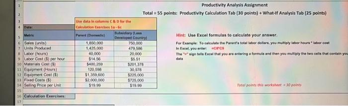 Productivity Analysis Assignment Total = 55
