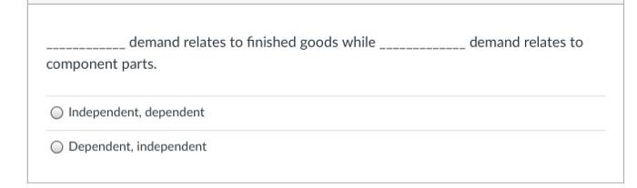 demand relates to demand relates to finished