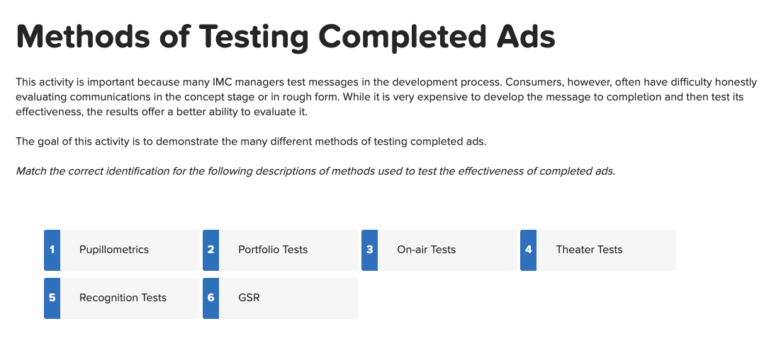 Methods of Testing Completed Ads This activity is