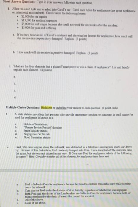 Short-Answer Questions: Type in your mowers