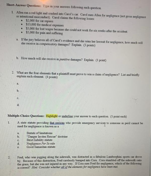 Short-Answer Questions: Type in your mowers