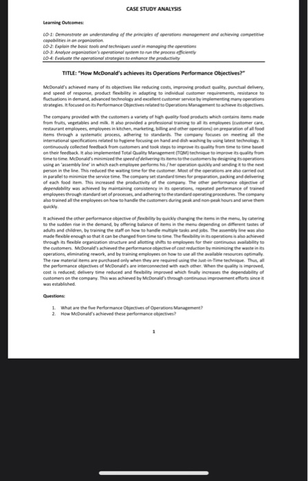 CASE STUDY ANALYSIS Learning Outcomes LO-1: