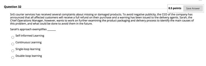 Question 32 0.5 polnts Save Answer Sns courier