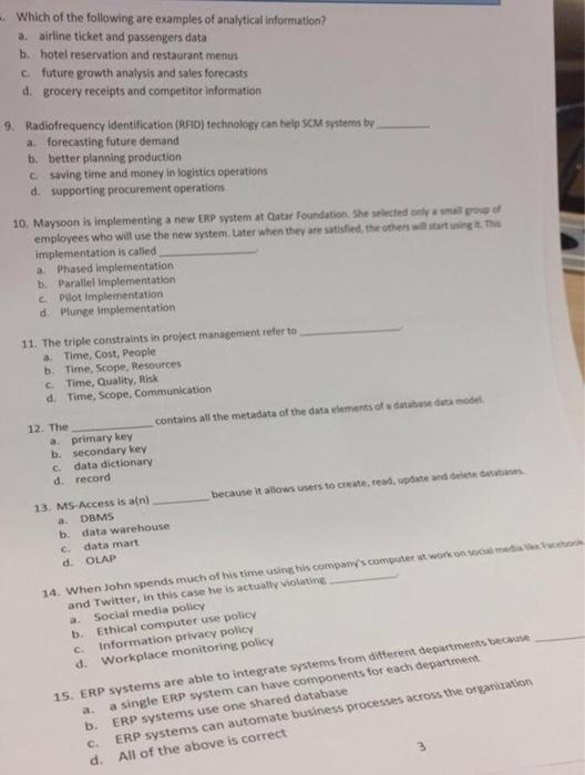 all - Which of the following are examples of