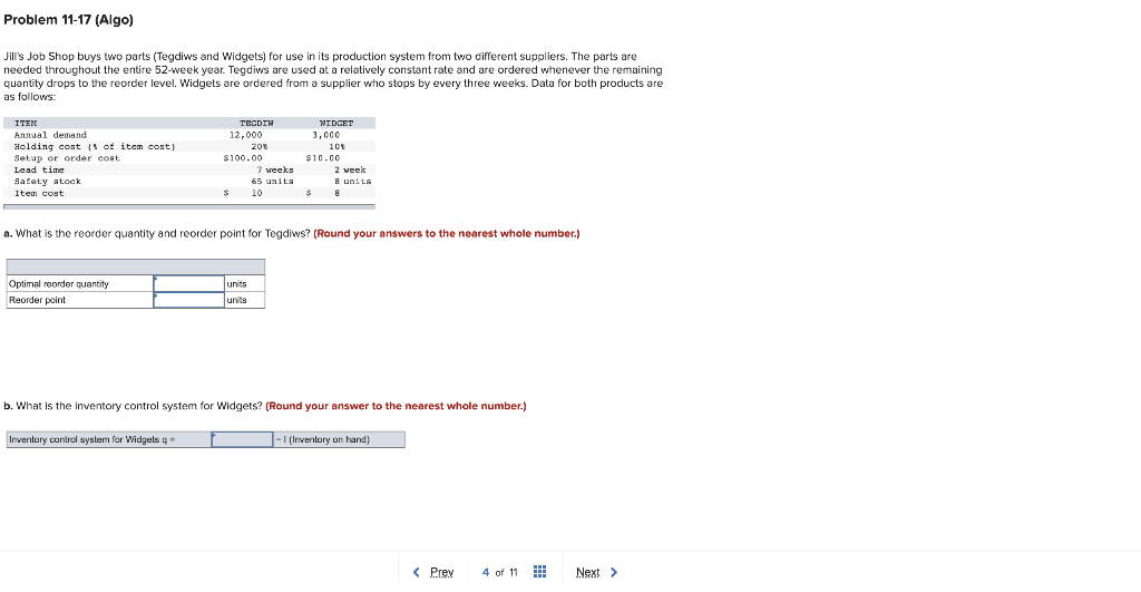 Problem 11-17 (Algo) Jill's Job Shop buys two
