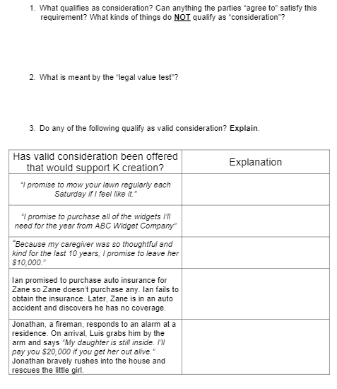 1. What qualifies as consideration? Can anything