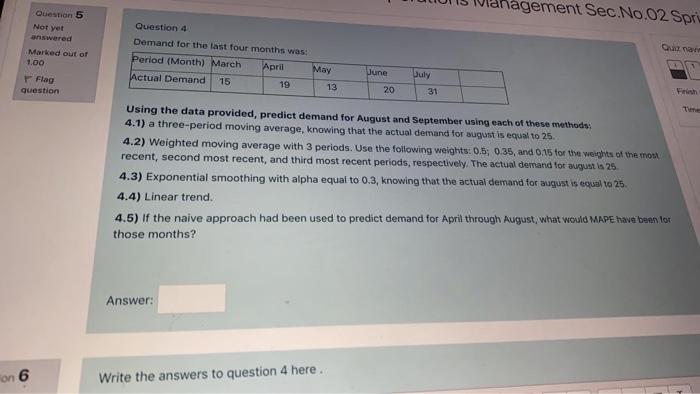 nagement Sec.No.02 Spri Question 5 Not yet