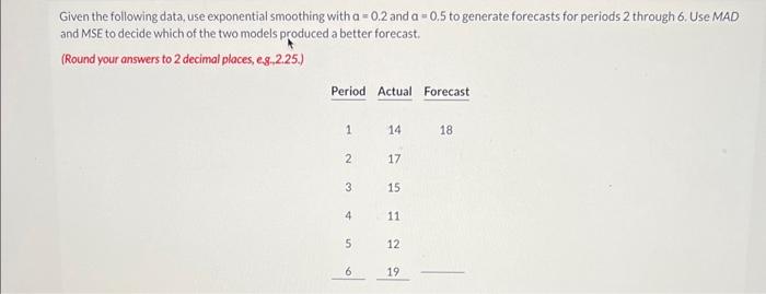 Given the following data, use exponential