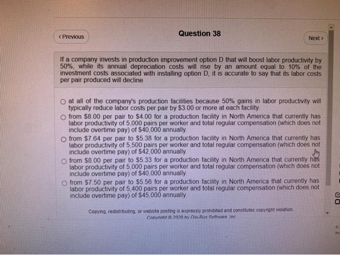 Question 38 < Previous Next  style=