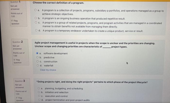 project Management cuention 1 Choose the correct