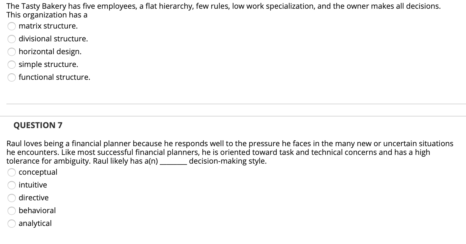 The Tasty Bakery has five employees, a flat