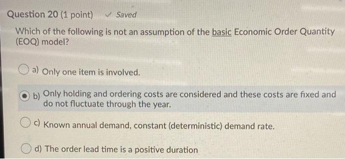 Question 20 (1 point) Saved Which of the