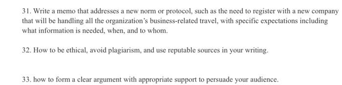 Please answer all questions. 31. Write a memo