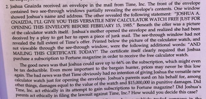 advise with IRAC method please 2. Joshua Gnaizda