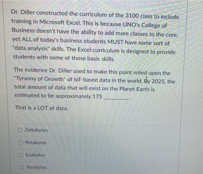 Dr. Diller constructed the curriculum of the 3100