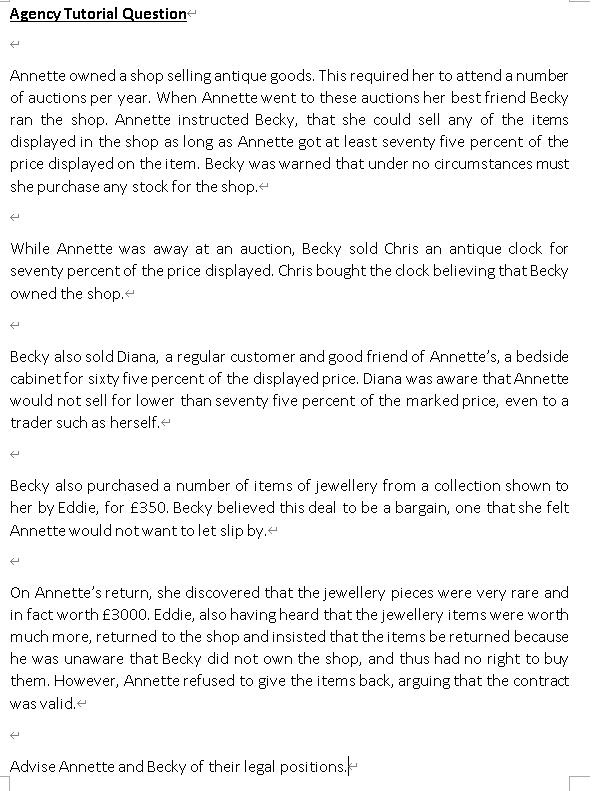 Agency Tutorial Question Annette owned a shop