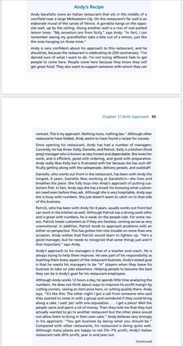 Andy's Recipe Andy Garafallo owns an Italian