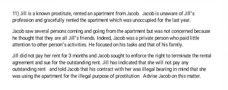 11) Jill is a known prostitute, rented an
