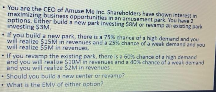 You are the CEO of Amuse Me Inc. Shareholders