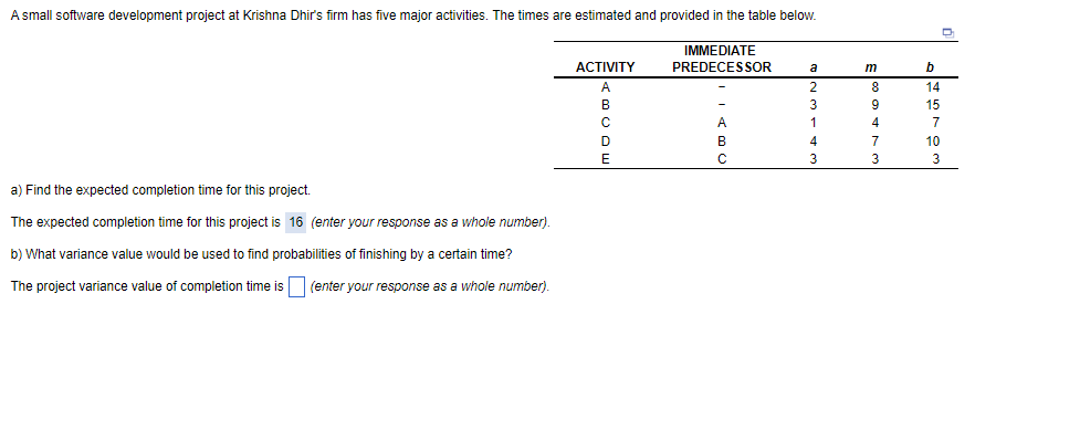 a) Find the expected completion time for this