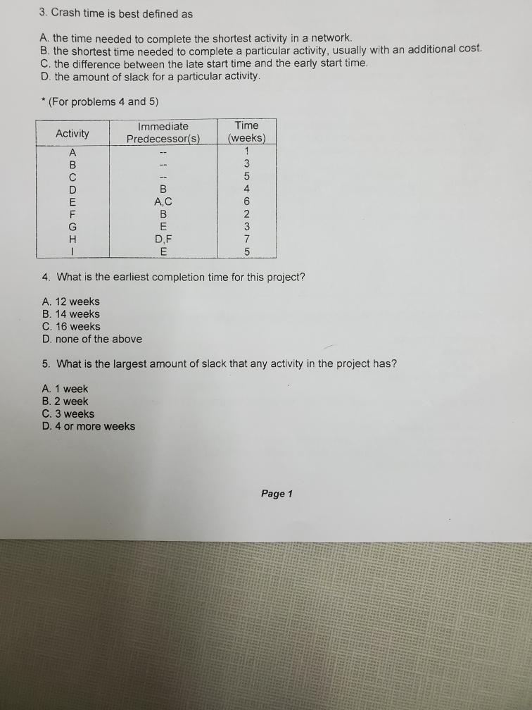 3. Crash time is best defined as A. the time