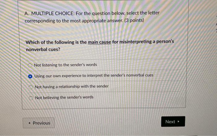 A. MULTIPLE CHOICE: For the question below,