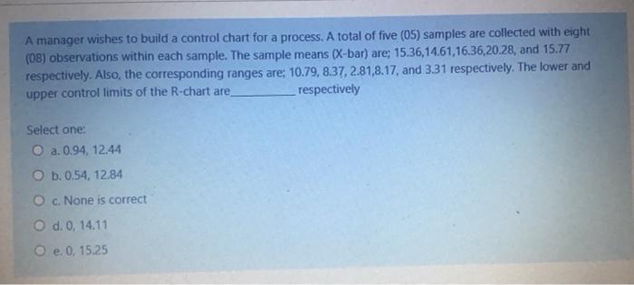 A manager wishes to build a control chart for a
