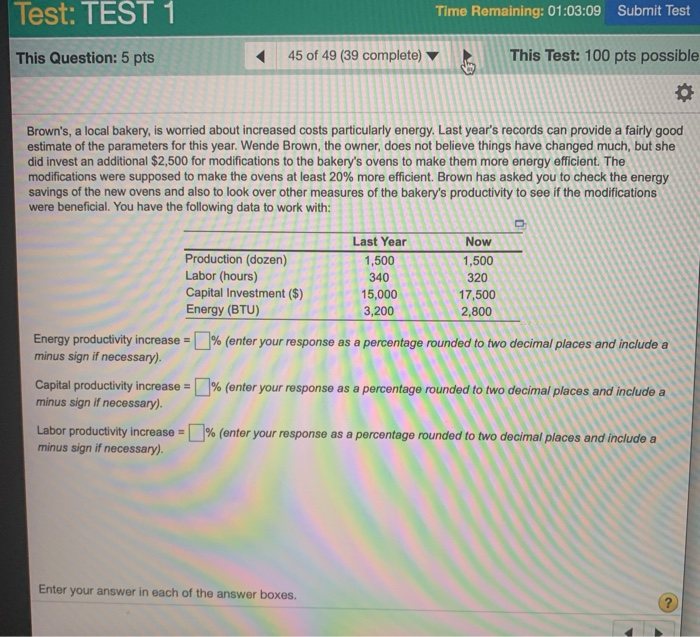 Test: TEST 1 Time Remaining: 01:03:09 Submit Test