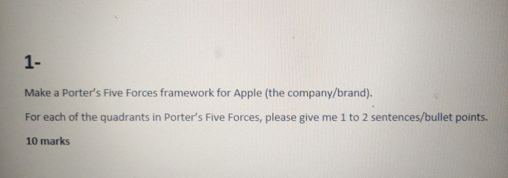 1- Make a Porter's Five Forces framework for