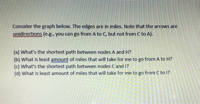 Consider the graph below. The edges are in miles.