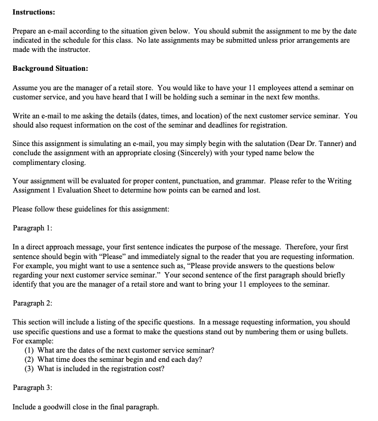 Instructions: Prepare an e-mail according to the