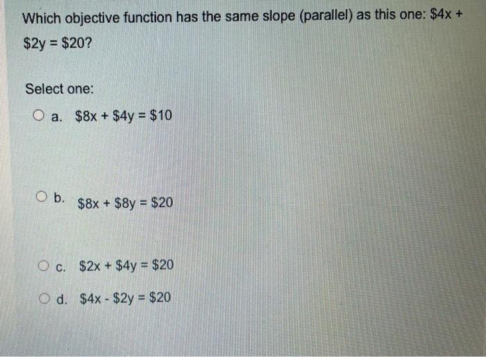 Which objective function has the same slope