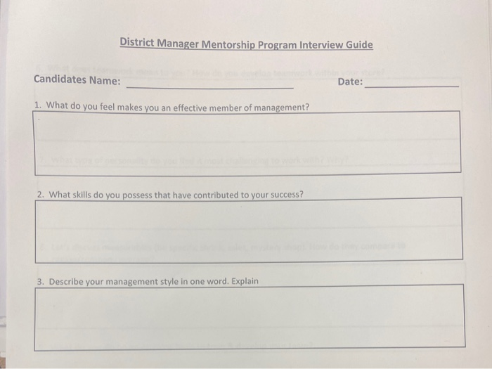 These are interview question for a Retail