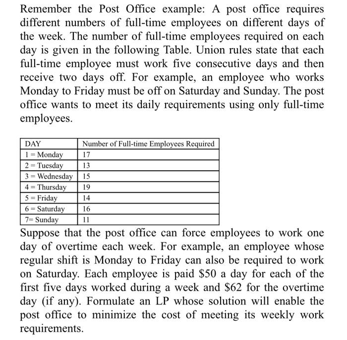 Remember the Post Office example: A post office