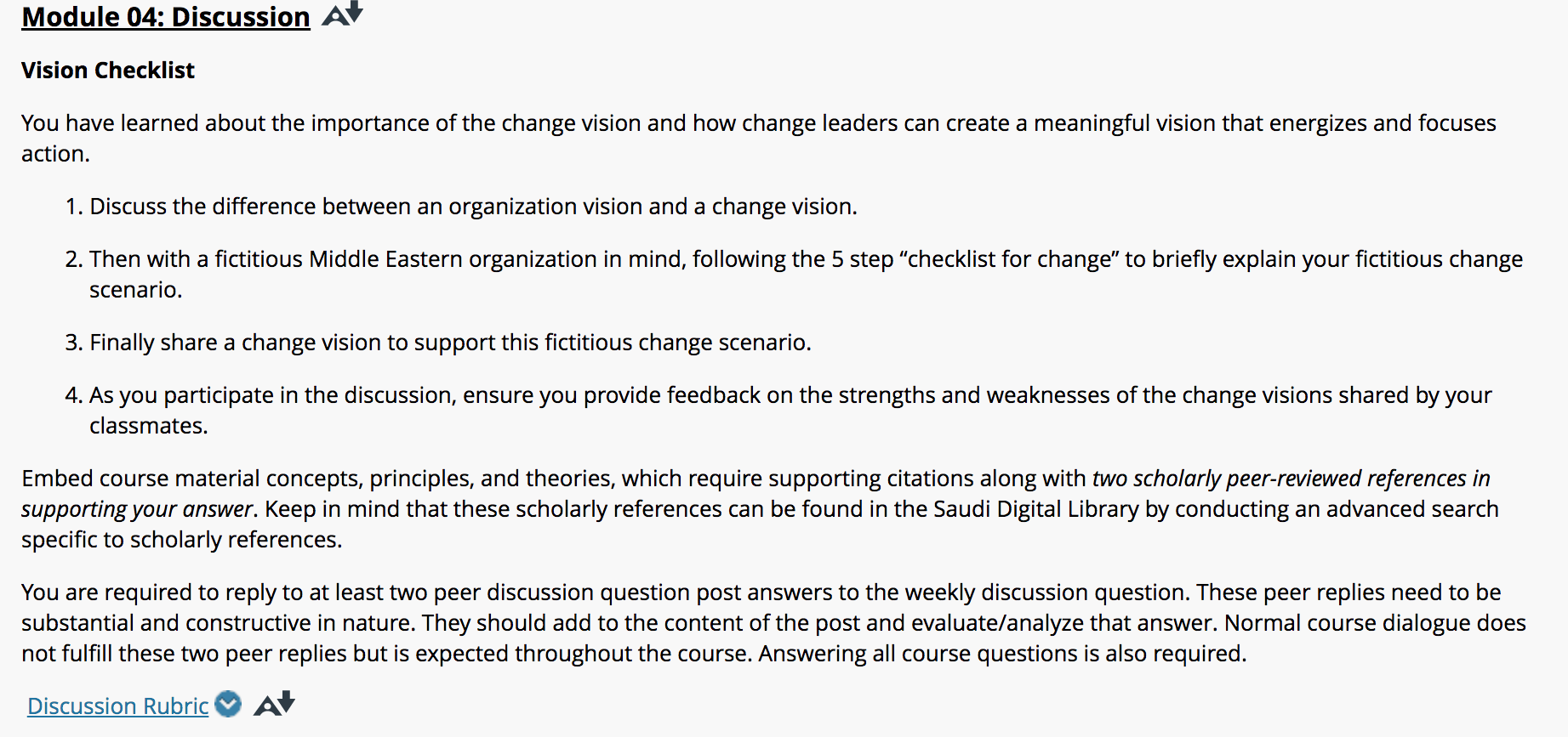 Managing Dynamic Environment Vision Checklist You