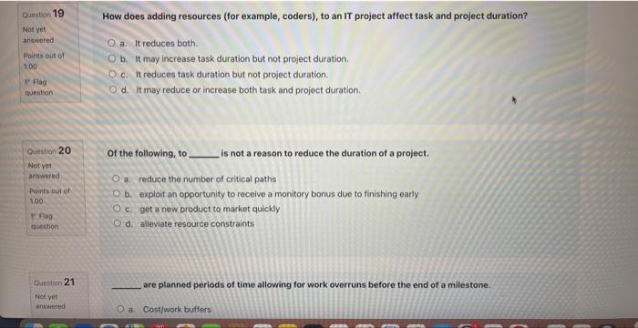project management Qunstion 19 How does adding