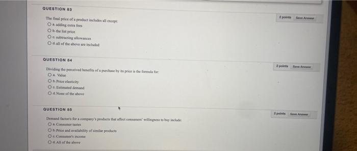 QUESTION 33 2 point The final price of a product
