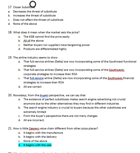 17. Closer Substituw a. Decreases the threat of