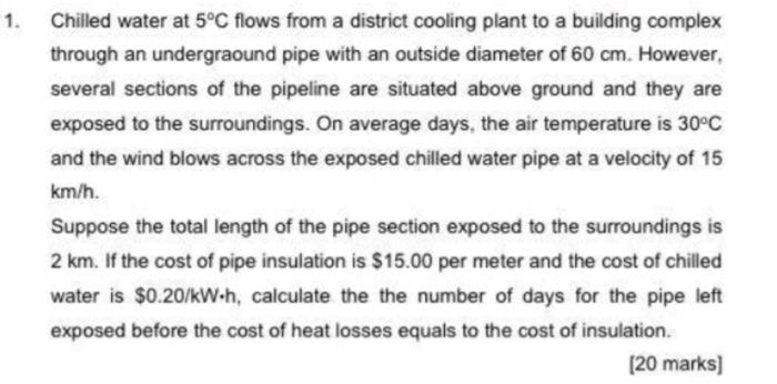 Chilled water at 5C flows from a district cooling