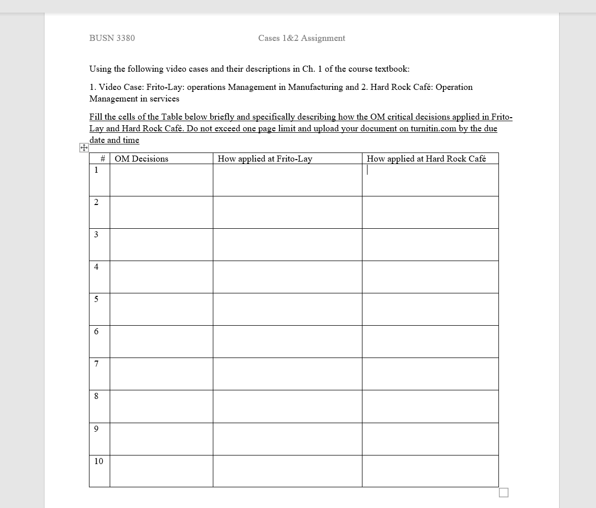 BUSN 3380 Cases 1&2 Assignment Using the
