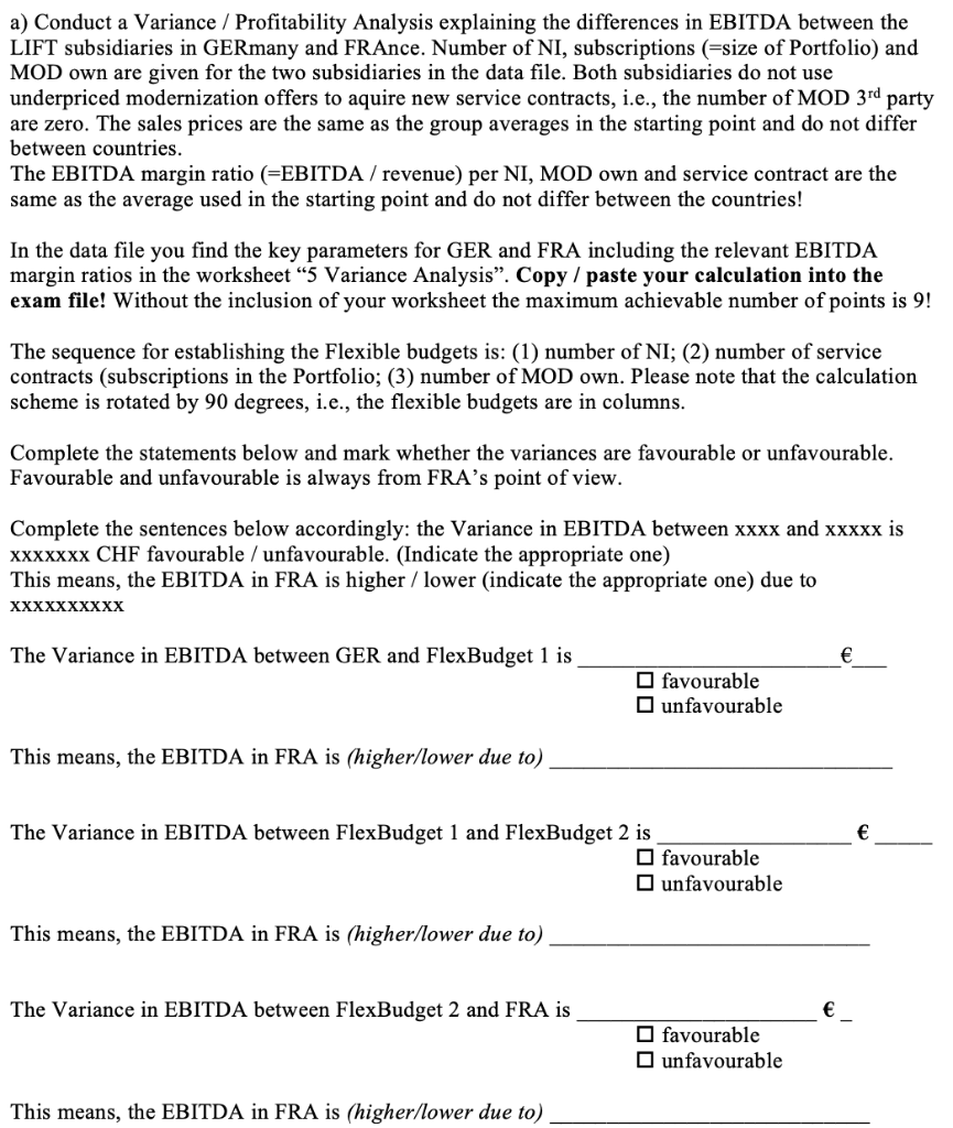 a) Conduct a Variance / Profitability Analysis