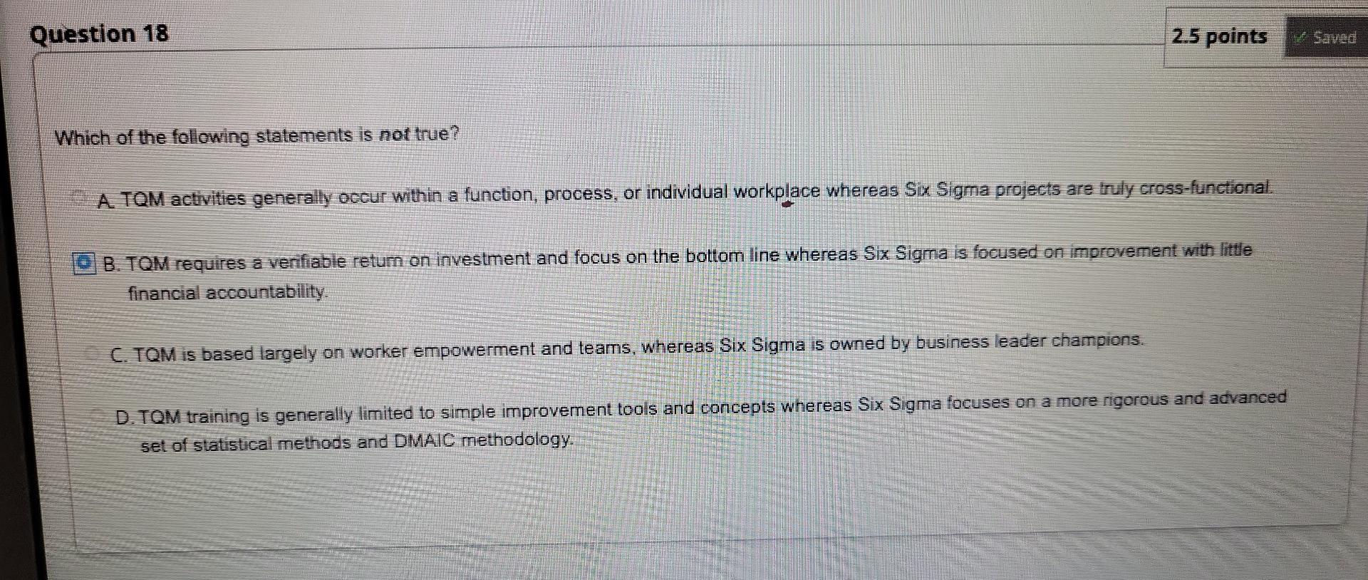 Question 18 2.5 points ne saved Which of the
