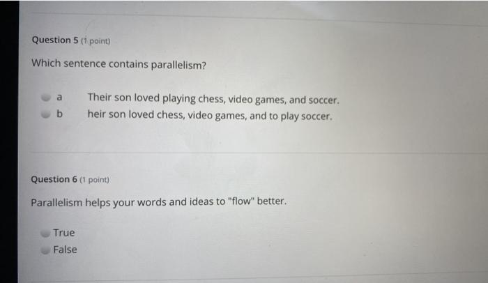 Question 5 (1 point) Which sentence contains