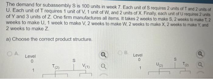 choose the correct time-phased product structure.