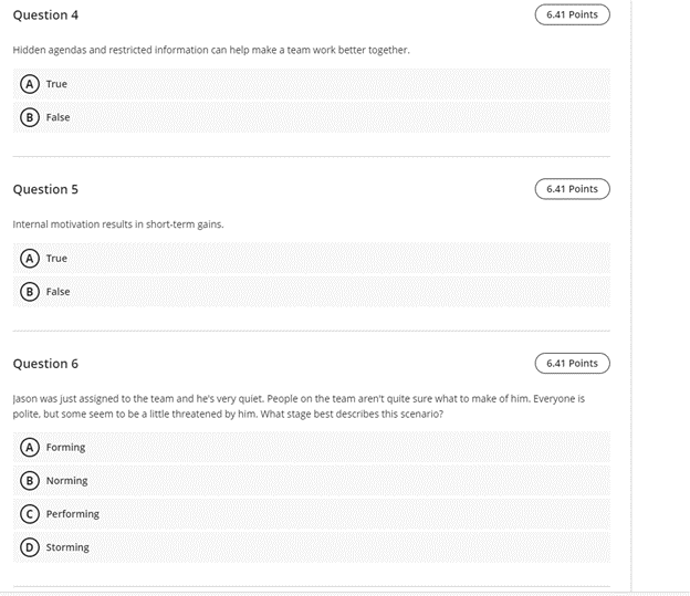 Question 4 6.41 Points Hidden agendas and