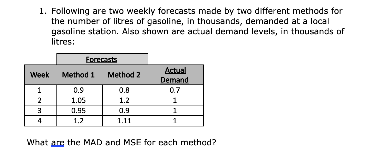1. Following are two weekly forecasts made by two